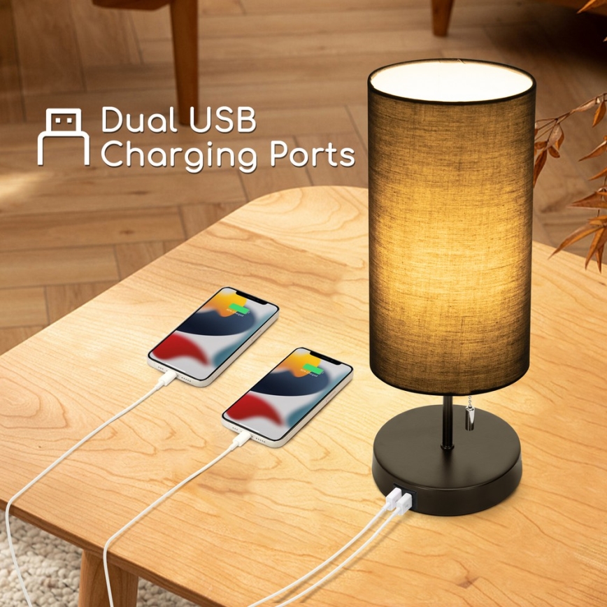 Aigostar - Настолна лампа с USB порт 1xE27/40W/230V черен