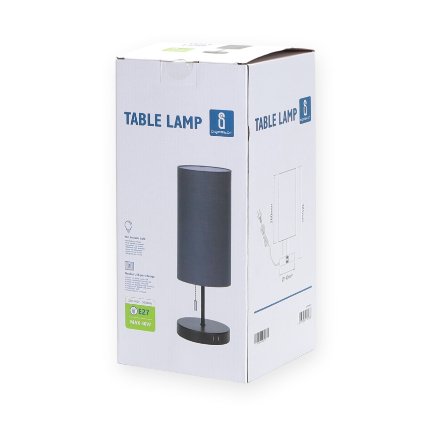 Aigostar - Настолна лампа с USB порт 1xE27/40W/230V черен