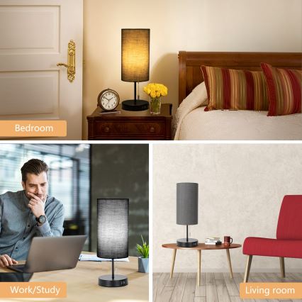 Aigostar - Настолна лампа с USB порт 1xE27/40W/230V черен