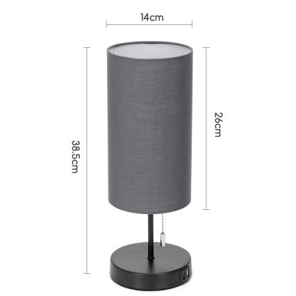 Aigostar - Настолна лампа с USB порт 1xE27/40W/230V черен