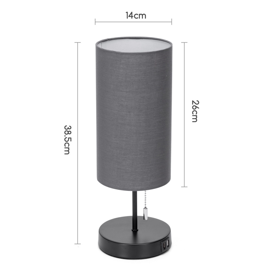 Aigostar - Настолна лампа с USB порт 1xE27/40W/230V черен