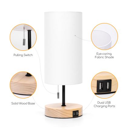 Aigostar - Настолна лампа с USB порт 1xE27/40W/230V черна/кремава