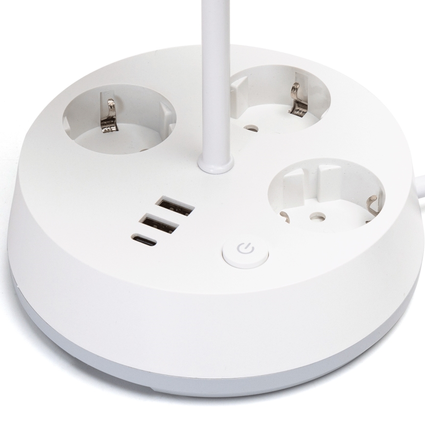 Aigostar - Настолна лампа с вградени контакти и USB портове 1xE27/60W/230V бяла