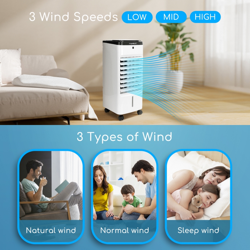 Aigostar - Охладител за въздух 60W/230V бял/черен + дистанционно управление
