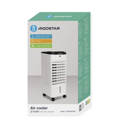 Aigostar - Охладител за въздух 60W/230V бял/черен + дистанционно управление
