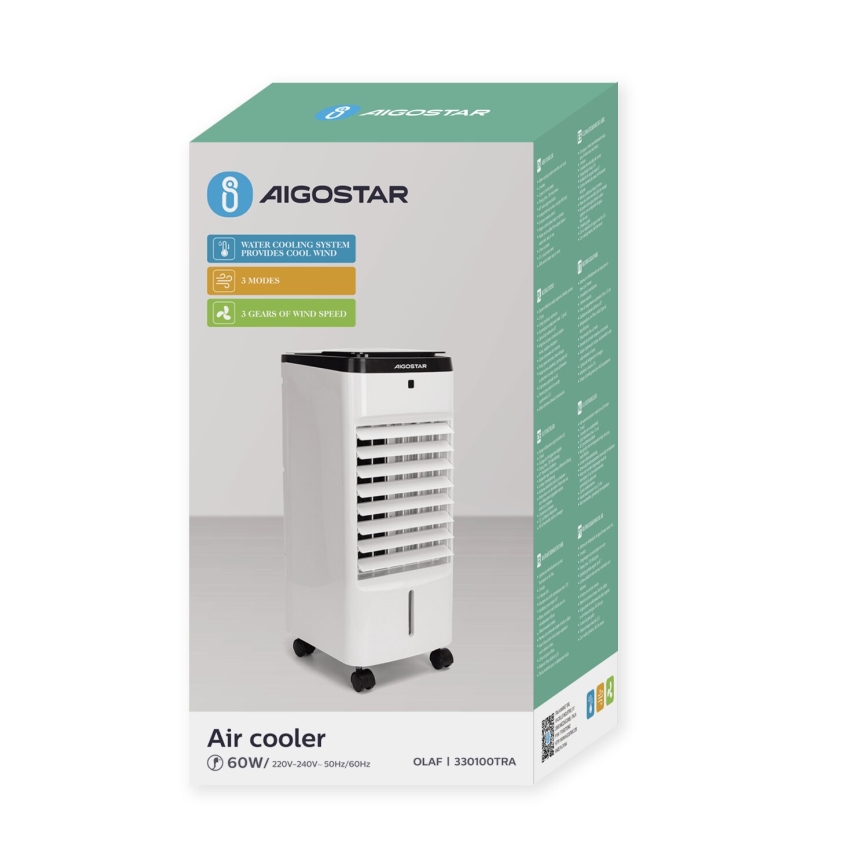 Aigostar - Охладител за въздух 60W/230V бял/черен + дистанционно управление