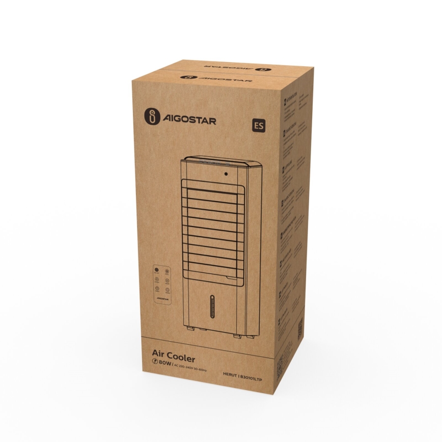 Aigostar - Охладител за въздух 80W/230V бял + дистанционно управление