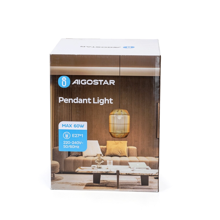 Aigostar - Пендел на кабел 1xE27/60W/230V бежов, диаметър 23 см