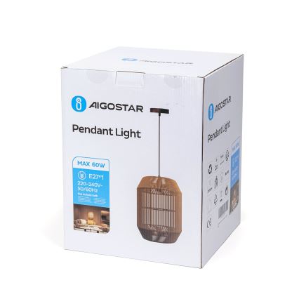 Aigostar - Пендел на кабел 1xE27/60W/230V бежов, диаметър 23 см