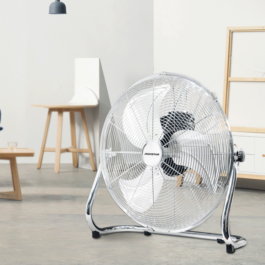 Aigostar - Подов вентилатор 100W/230V, с диаметър 54 см, лъскав хром