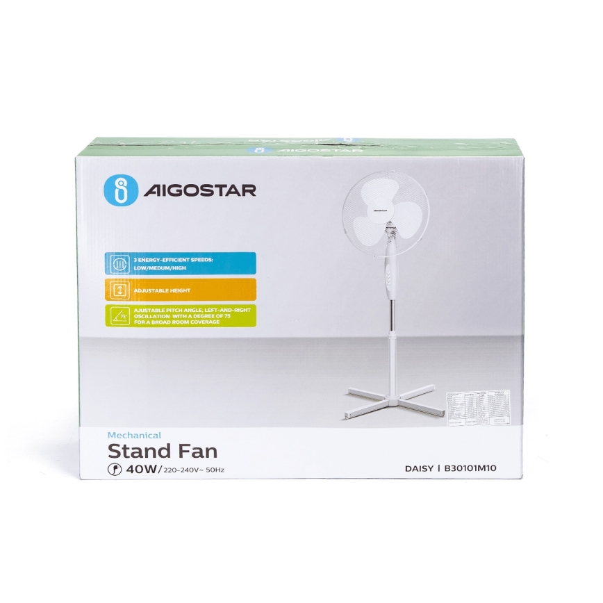 Aigostar - Подов вентилатор 45W/230V 125 см бял