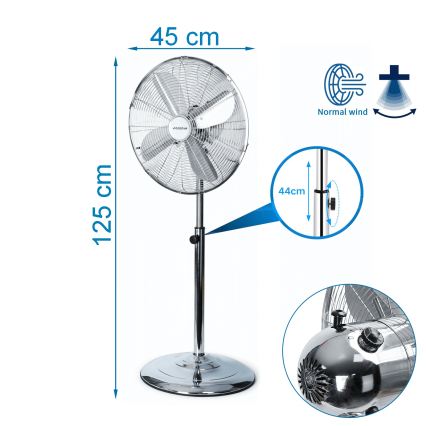 Aigostar - Подов вентилатор 50 W/230 V, Ø 45 см, хром