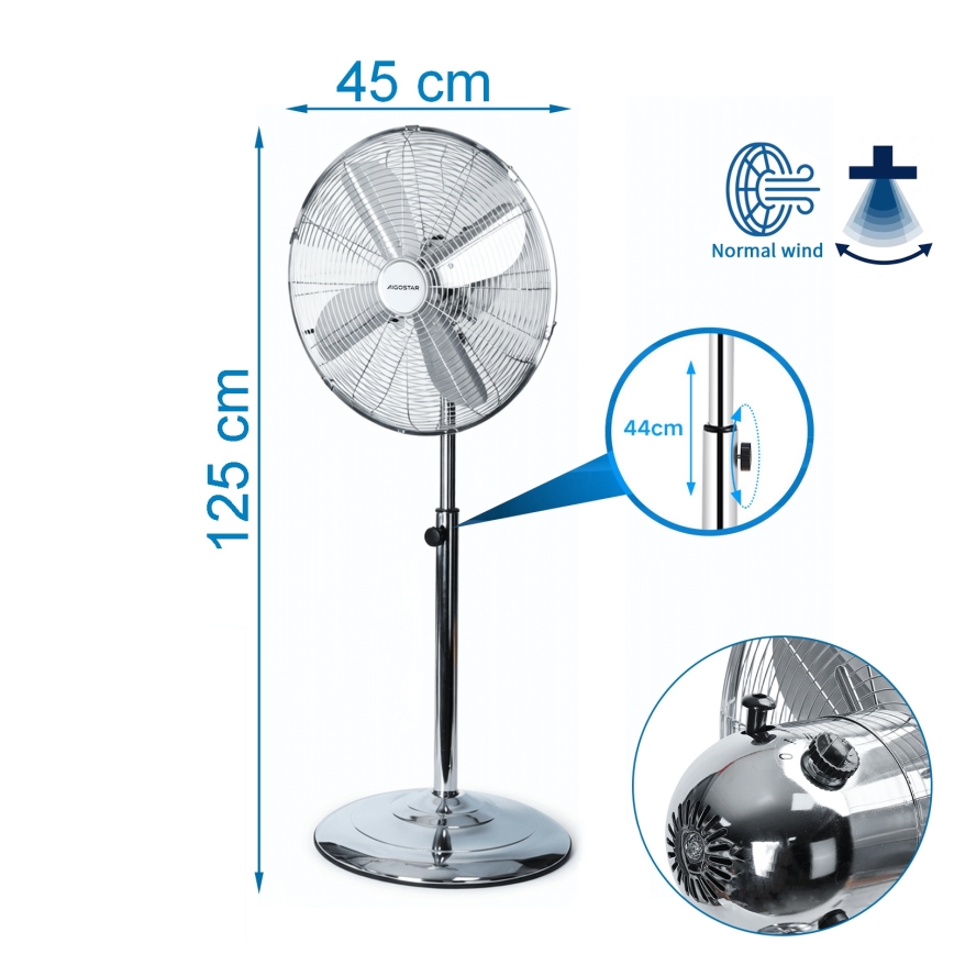 Aigostar - Подов вентилатор 50 W/230 V, Ø 45 см, хром