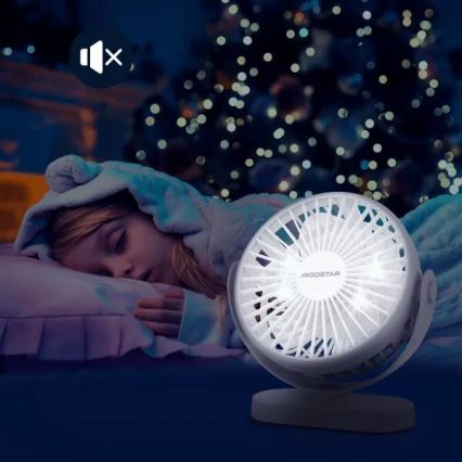 Aigostar - Презареждащ се настолен вентилатор 4W/5V 1500mAh бял