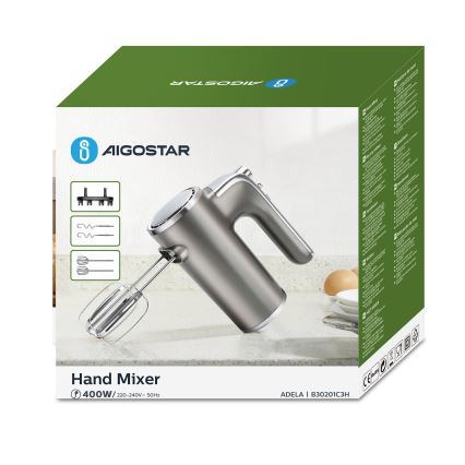 Aigostar - Ръчен миксер 400W/230V сив/матов хром