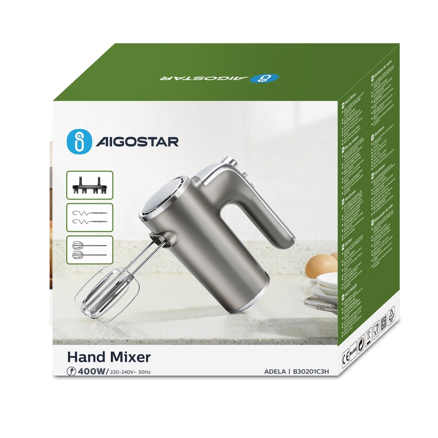 Aigostar - Ръчен миксер 400W/230V сив/матов хром