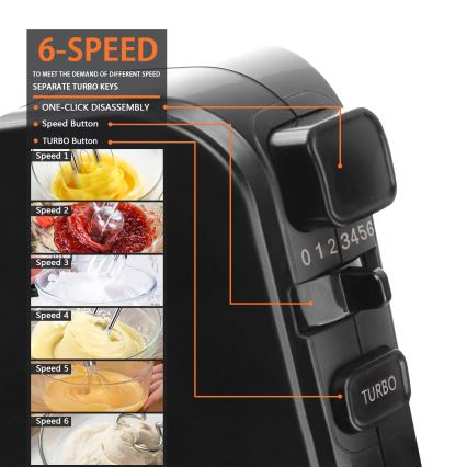 Aigostar - Ръчен миксер 300W/230V черен/матов хром