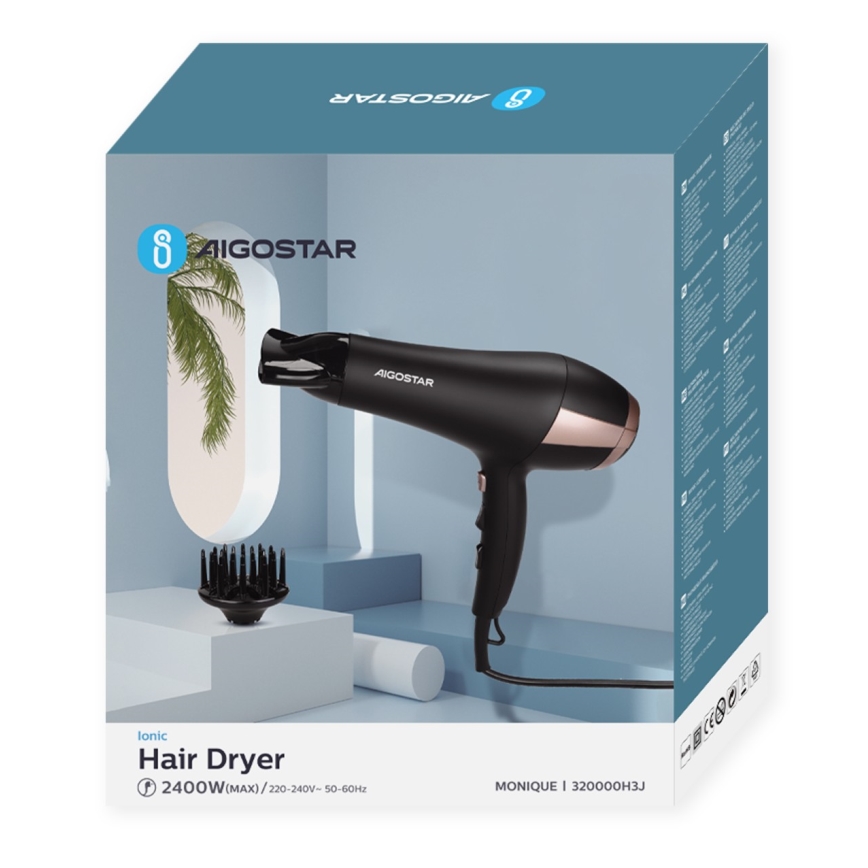 Aigostar - Сешоар за коса 2400W/230V черен