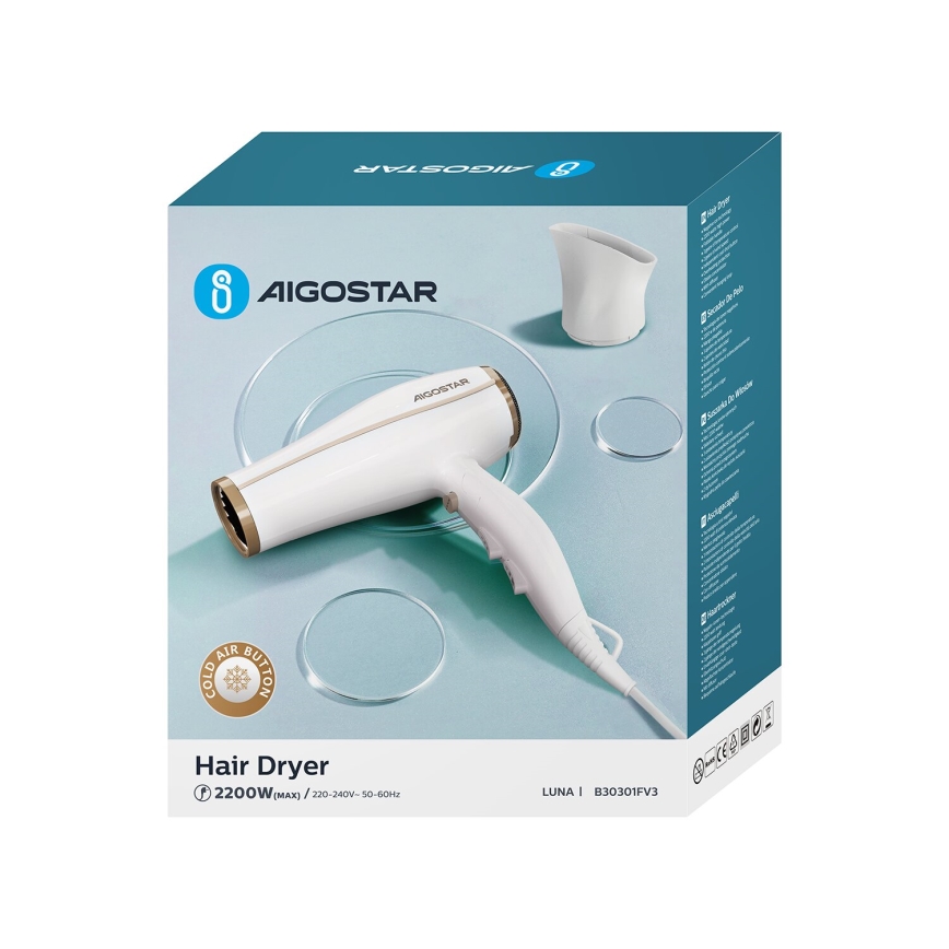 Aigostar - Сешоар за коса с йонизатор 2200W/230V бял