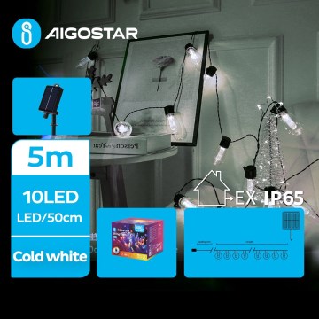 Aigostar - Соларен LED гирлянд 10xLED/8 режима 6,5m 500 mAh IP65 студено бяло