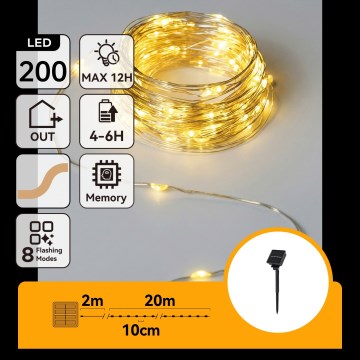 Aigostar - Соларен LED гирлянд, 200 LED, 8 режима, 22 м, IP65, топла бяла светлина, 800 mAh