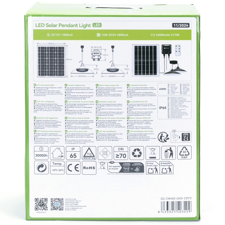 Aigostar - соларен LED полилей 2xLED/70W/12V 12000 mAh 6500K IP65 Ø 23,5 cm + дистанционно управление