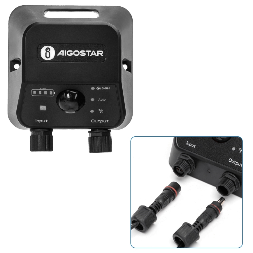 Aigostar - Соларен LED полилей със сензор, 2xLED/70W/12V, 12000 mAh, 6500K, IP65, диаметър 12 см + дистанционно управление