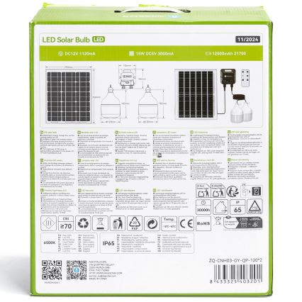 Aigostar - Соларен LED полилей със сензор, 2xLED/70W/12V, 12000 mAh, 6500K, IP65, диаметър 12 см + дистанционно управление