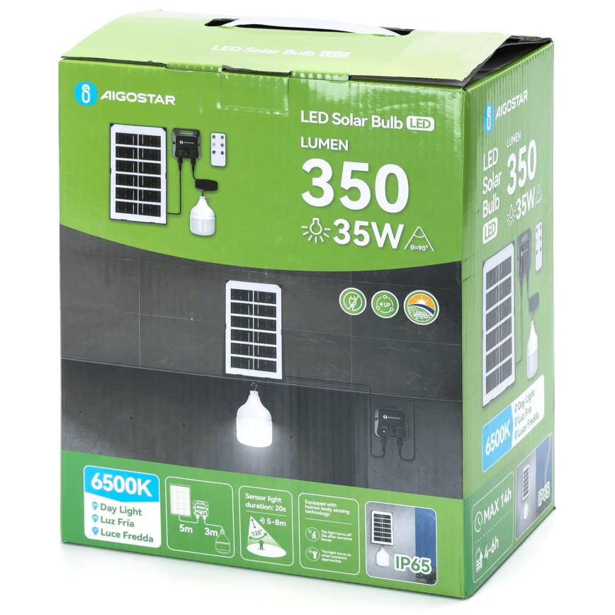 Aigostar - LED соларен полилей със сензор LED/35W/12V 3000 mAh 6500K IP65 Ø 10 см + дистанционно управление