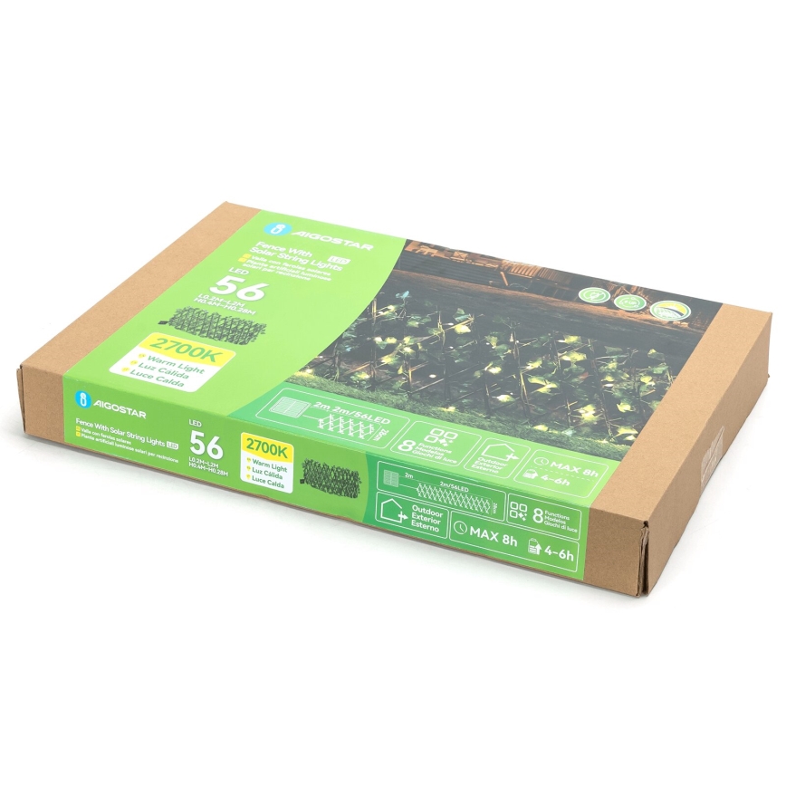 Aigostar - LED соларна декорация 56xLED/2x0,4m IP65 300 mAh топло бяло ivy