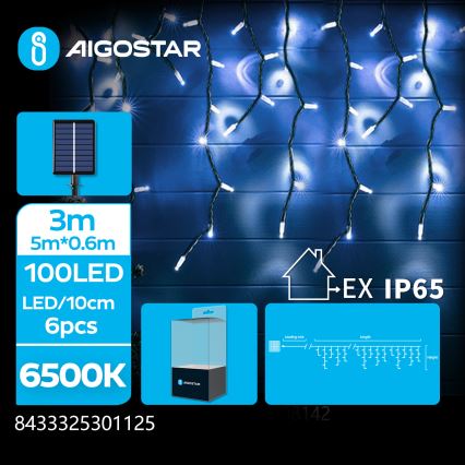 Aigostar - LED соларен  гирлянд 100xLED/8 функции 8x0,6m 500 mAh IP65 студено бяло