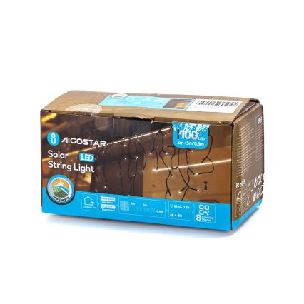 Aigostar - LED соларен  гирлянд 100xLED/8 функции 8x0,6m 500 mAh IP65 студено бяло