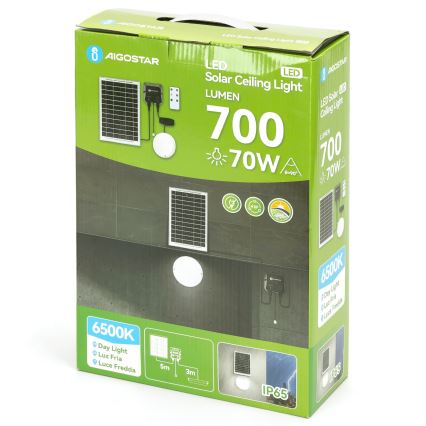 Aigostar - LED соларно осветително тяло LED/70W/12V 6000 mAh 6500K IP65 Ø 20,5 см + дистанционно управление