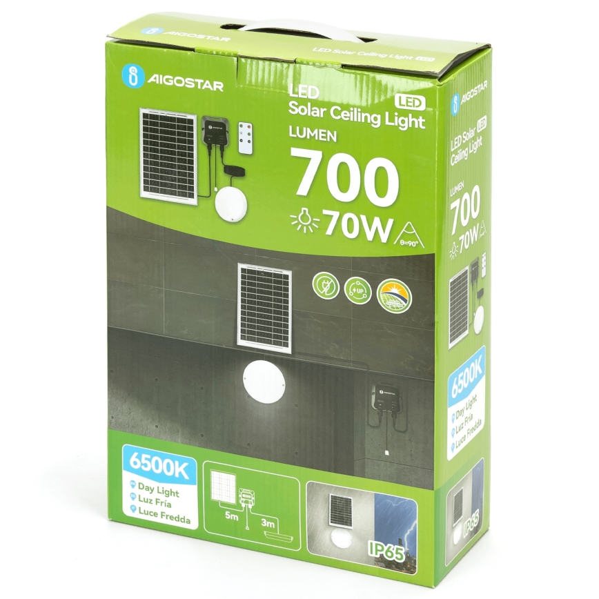 Aigostar - LED соларно осветително тяло LED/70W/12V 6000 mAh 6500K IP65 Ø 20,5 см + дистанционно управление