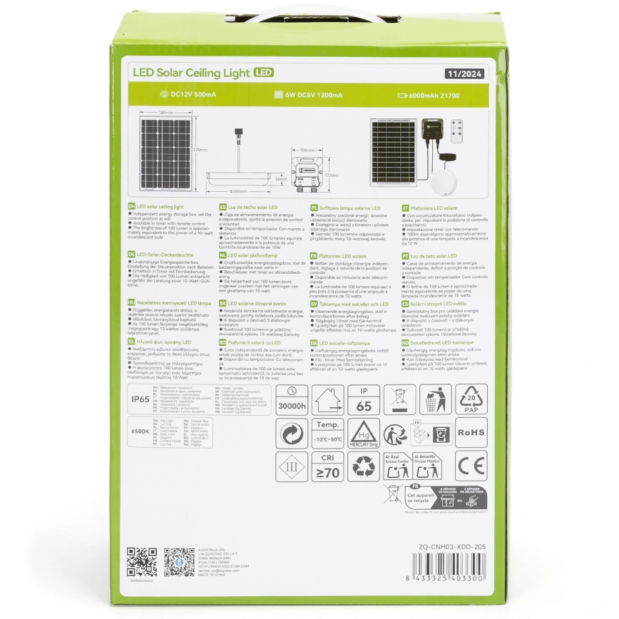 Aigostar - LED соларно осветително тяло LED/70W/12V 6000 mAh 6500K IP65 Ø 20,5 см + дистанционно управление