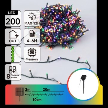 Aigostar - Соларна LED коледна гирлянда 200 LED / 8 функции, 22 м, IP65, многоцветна, 800 mAh