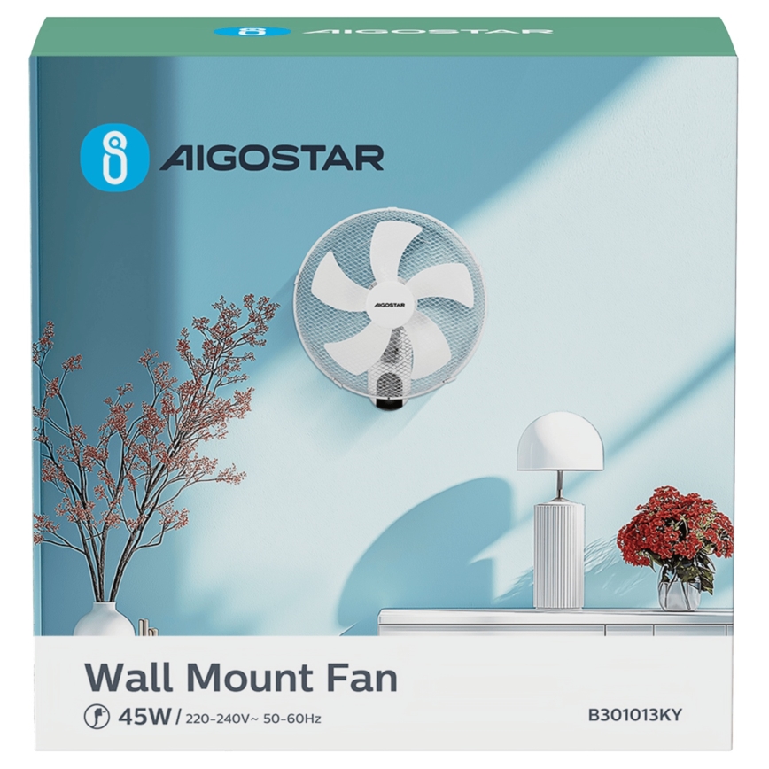 Aigostar -  Стенен вентилатор 45W/230V бял + дистанционно управление