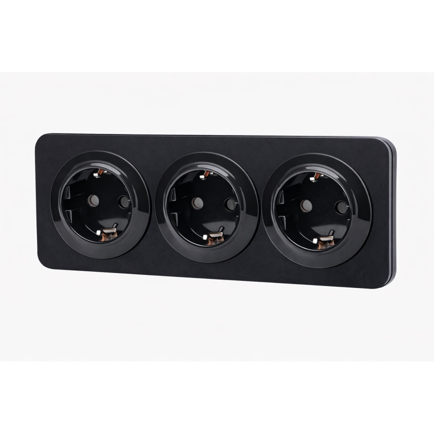Aigostar - Стенна розетка с рамка 3Z SCHUKO 250V/16A черна