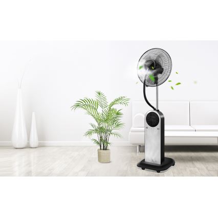 Aigostar - Стоящ вентилатор с ефект на мъгла 95W/230V черен/сив + дистанционно управление