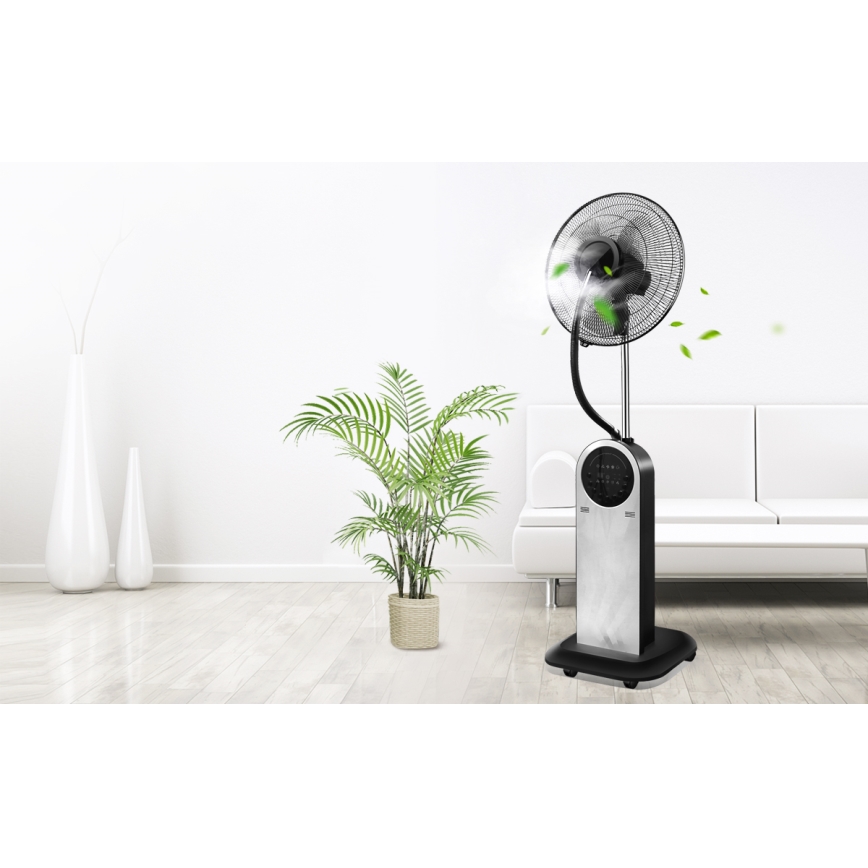 Aigostar - Стоящ вентилатор с ефект на мъгла 95W/230V черен/сив + дистанционно управление