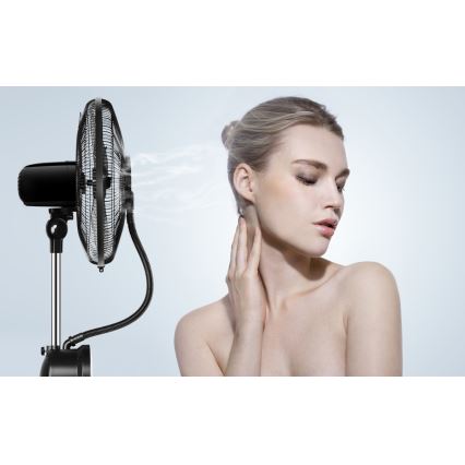 Aigostar - Стоящ вентилатор с ефект на мъгла 95W/230V черен/сив + дистанционно управление