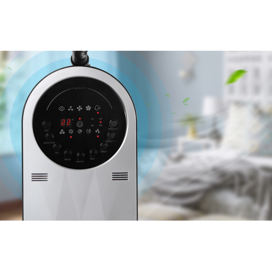 Aigostar - Стоящ вентилатор с ефект на мъгла 95W/230V черен/сив + дистанционно управление