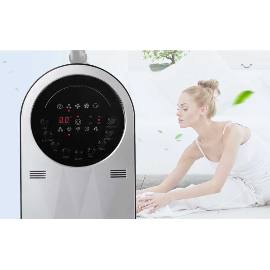 Aigostar - Стоящ вентилатор с ефект на мъгла 95W/230V черен/сив + дистанционно управление