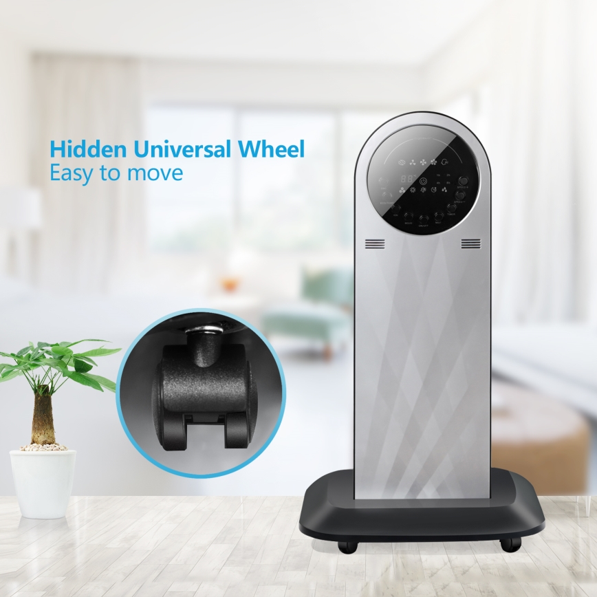 Aigostar - Стоящ вентилатор с ефект на мъгла 95W/230V черен/сив + дистанционно управление