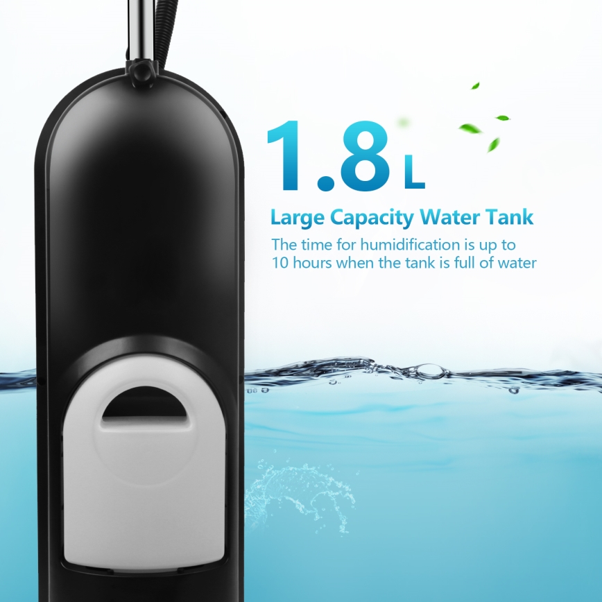 Aigostar - Стоящ вентилатор с ефект на мъгла 95W/230V черен/сив + дистанционно управление