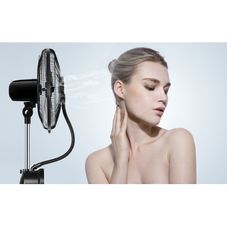 Aigostar - Стоящ вентилатор с ефект на мъгла 95W/230V черен/сив + дистанционно управление
