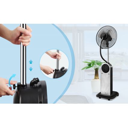 Aigostar - Стоящ вентилатор с ефект на мъгла 95W/230V черен/сив + дистанционно управление
