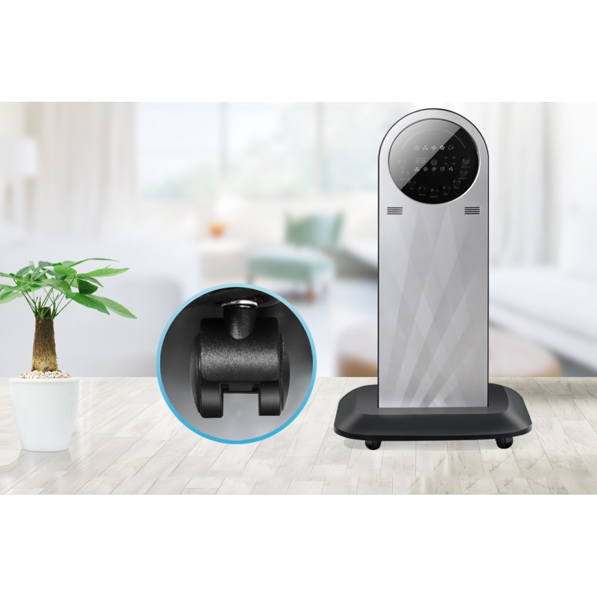 Aigostar - Стоящ вентилатор с ефект на мъгла 95W/230V черен/сив + дистанционно управление