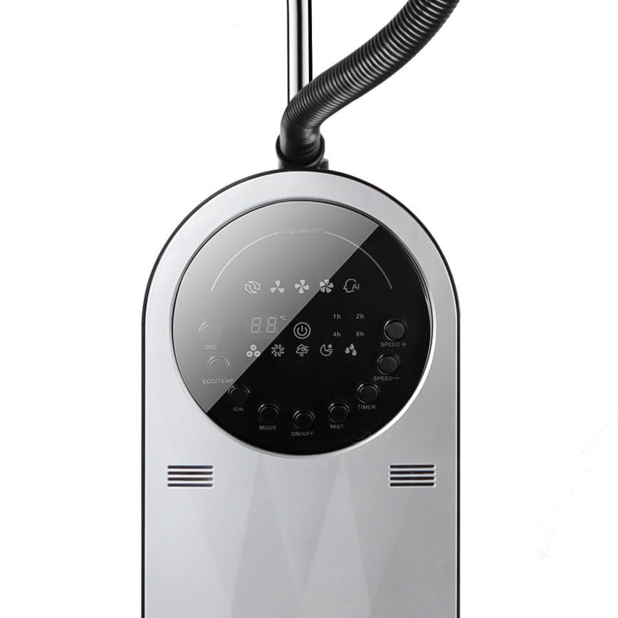 Aigostar - Стоящ вентилатор с ефект на мъгла 95W/230V черен/сив + дистанционно управление
