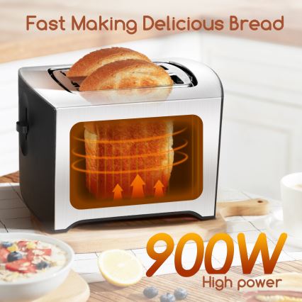Aigostar - Тостер с два отвора 900W/230V матов хром